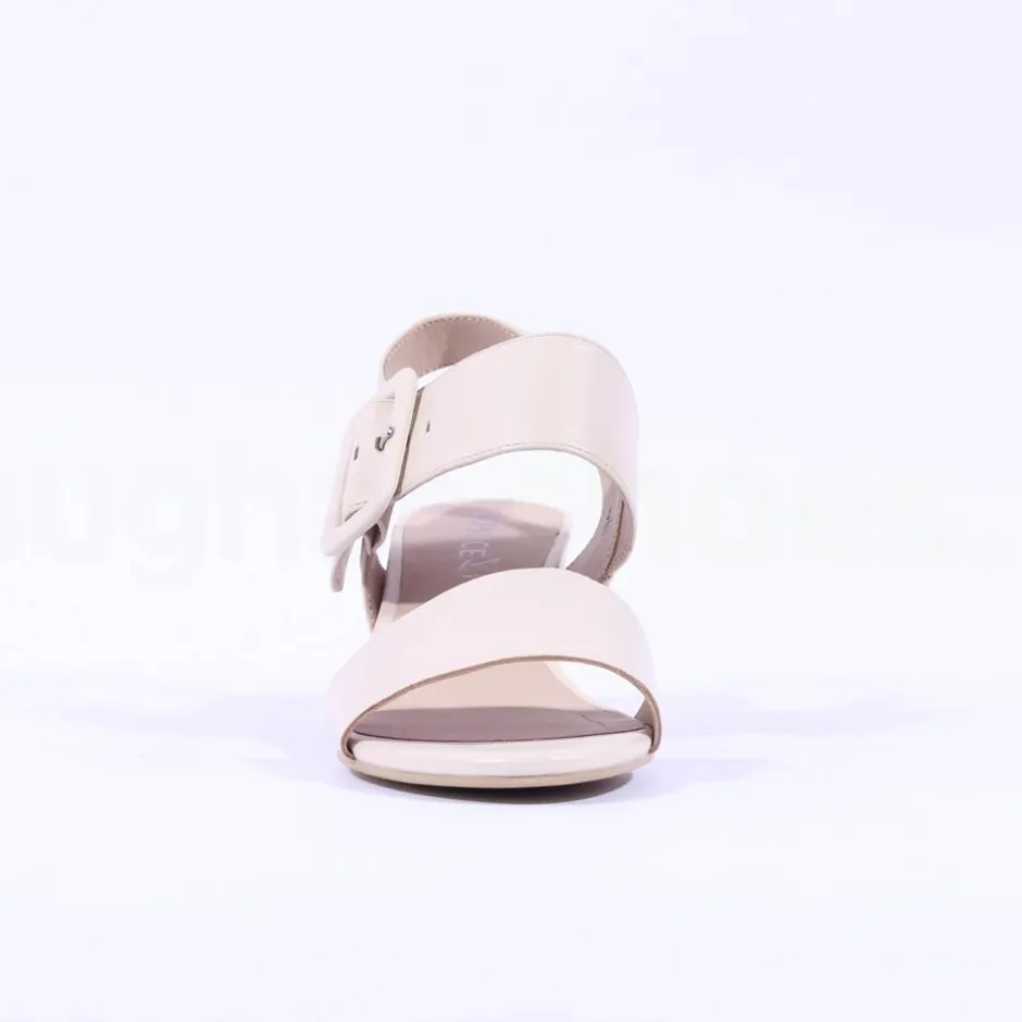 Women Caprice Edison Block Heel Buckle Sandal - Cream Leather