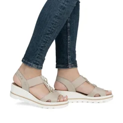 Women Rieker Elasticated Circle Wedge Sandal - Beige