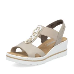 Women Rieker Elasticated Circle Wedge Sandal - Beige