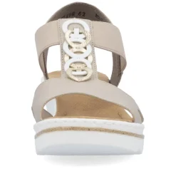 Women Rieker Elasticated Circle Wedge Sandal - Beige