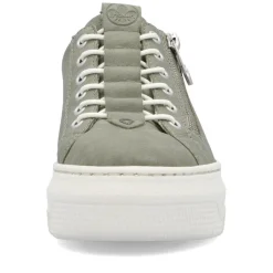 Women Rieker Elasticated Lace Platform Trainer - Green Leopard