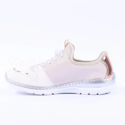 Women Rieker Elasticated Lace Slip On Trainer - Cream Rose Gold