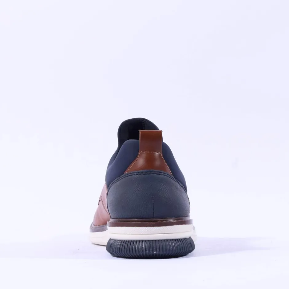 Rieker Men Elasticated Lace Slip On Shoe - Brown Navy