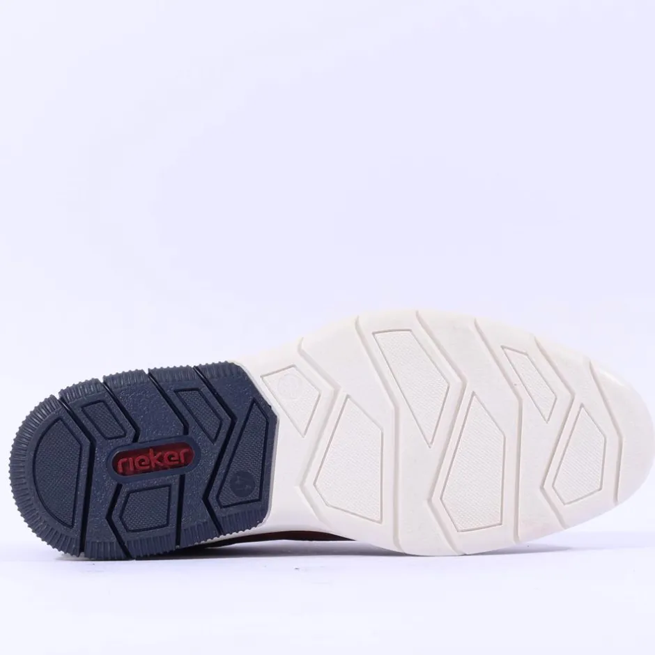 Rieker Men Elasticated Lace Slip On Shoe - Brown Navy