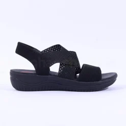 Women Jana Elasticated Strappy Sandal - Black Fabric