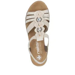 Women Rieker Elasticated Wedge Sandal - Beige Metallic