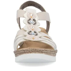 Women Rieker Elasticated Wedge Sandal - Beige Metallic