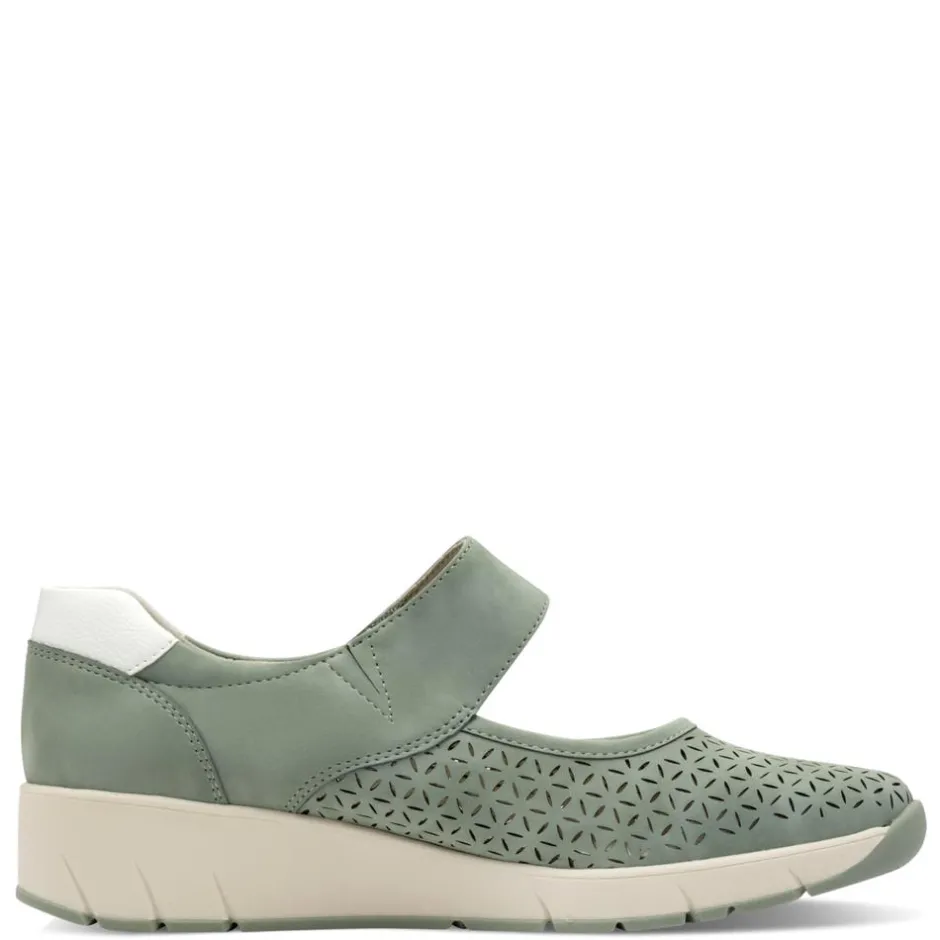Women Jana Eloq Perforated Velcro Strap Shoe - Sage