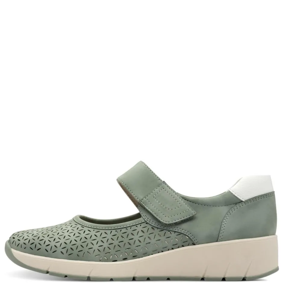 Women Jana Eloq Perforated Velcro Strap Shoe - Sage