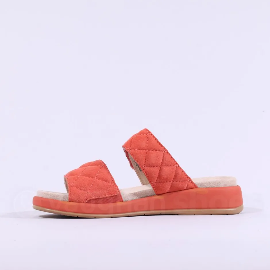 Women Caprice Elvana Low Two Strap Mule Sandal - Orange Suede