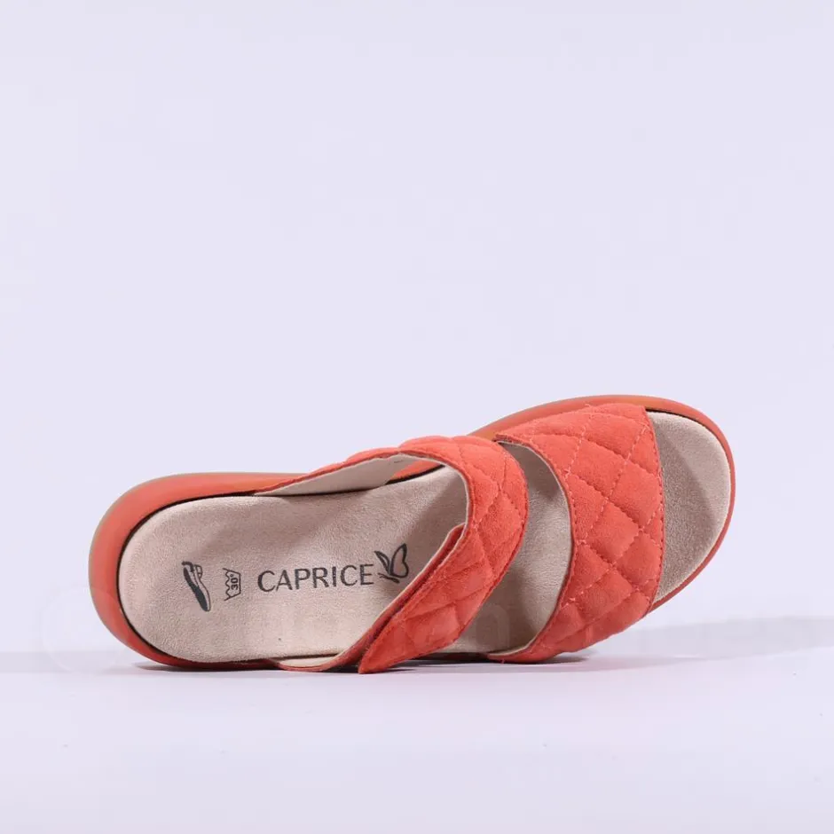 Women Caprice Elvana Low Two Strap Mule Sandal - Orange Suede