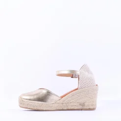 Women Wonders Ena Covered Espadrille Wedge - Gold Leather
