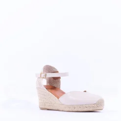 Women Wonders Ena Covered Espadrille Wedge - Ivory Leather