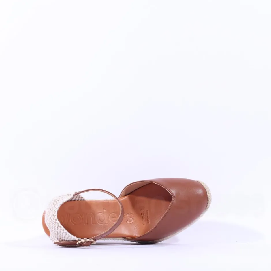 Women Wonders Ena Covered Espadrille Wedge - Cognac Leather