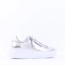 Women Gabor Epsom Light Platform Zip Trainer - Silver Leather
