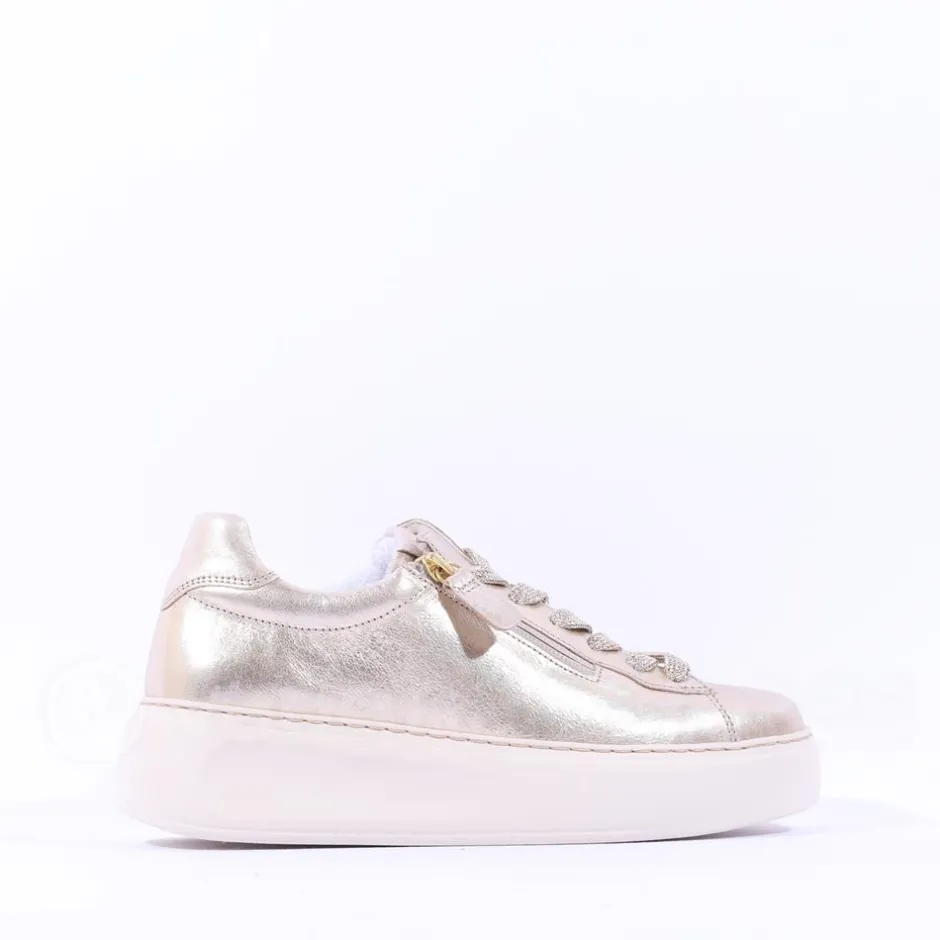 Women Gabor Epsom Light Platform Zip Trainer - Gold Leather