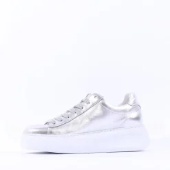 Women Gabor Epsom Light Platform Zip Trainer - Silver Leather