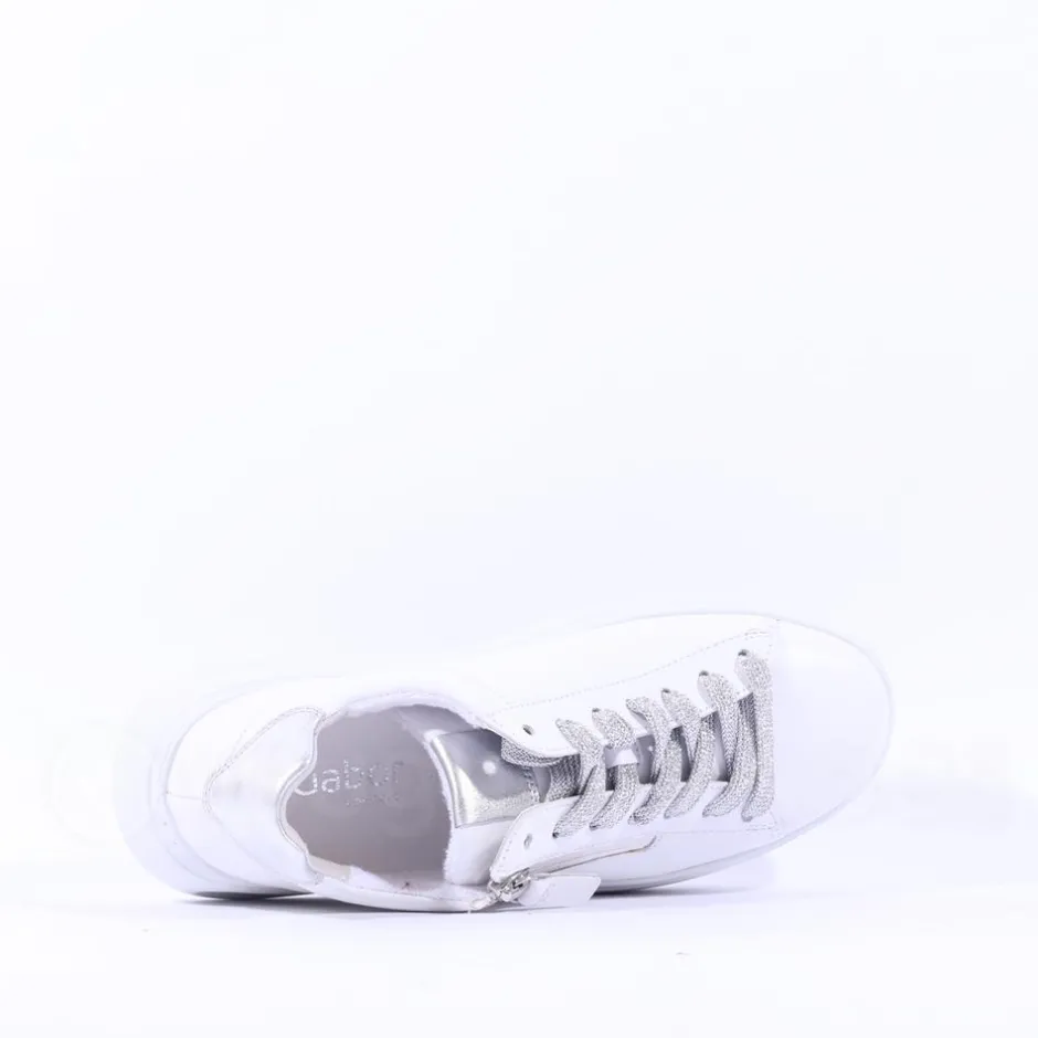 Women Gabor Epsom Light Platform Zip Trainer - Silver Combi