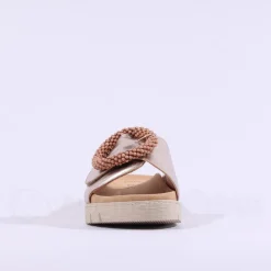 Women Gabor Everly Beaded Ring Velcro Mule - Gold Metallic