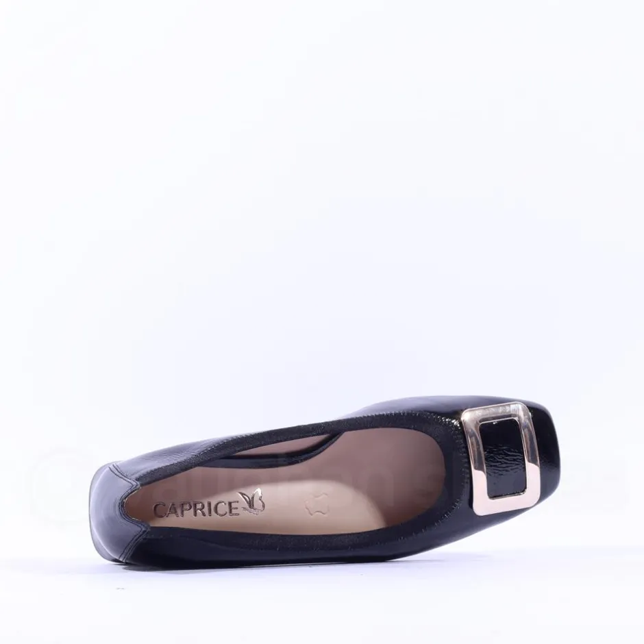 Women Caprice Evita Low Heel Link Shoe - Black Patent