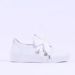 Women Gabor False Ribbon Lace Trainer Waltz - White Leather