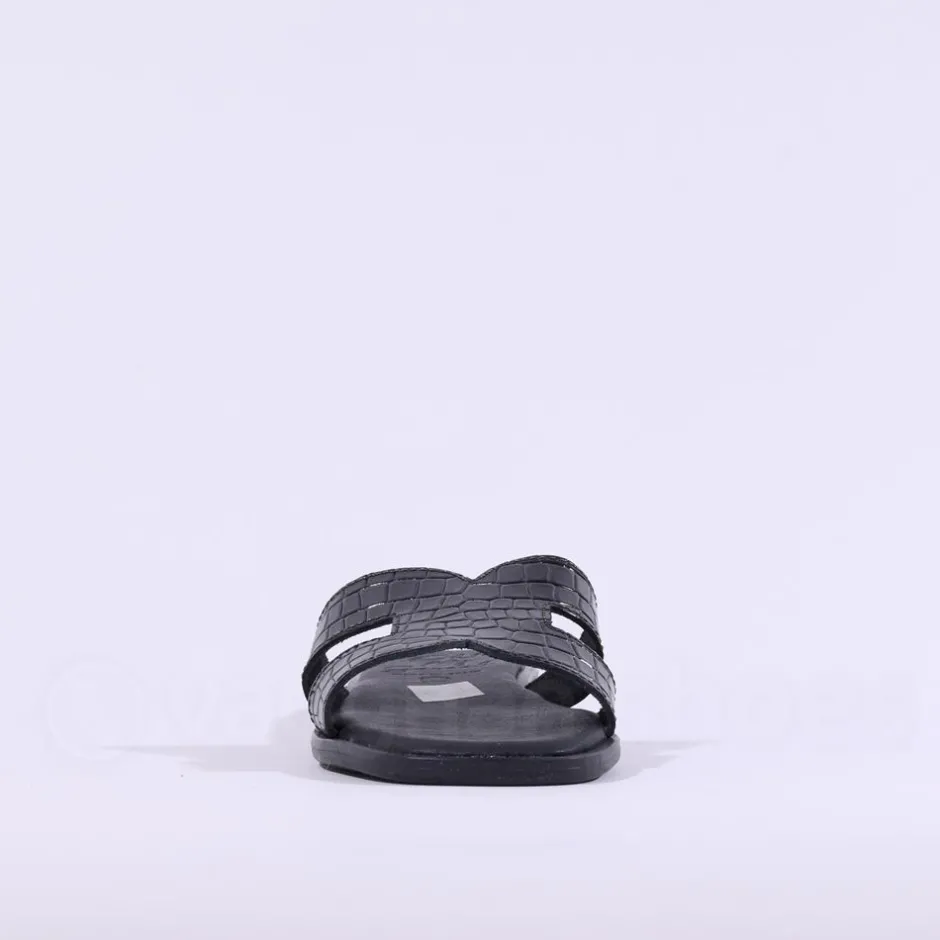 Women Oh My Sandals Flat Mule Slider - Black Croc
