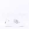Women Marco Moreo Flower Brooch Low Trainer - White Silver Leather