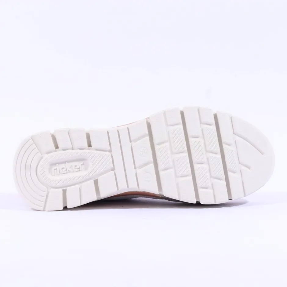 Women Rieker Front Zip Mesh Trainer - Pink Beige Combi