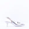 Women Wonders Gaia Kitten Heel Strap Slingback - Silver Leather