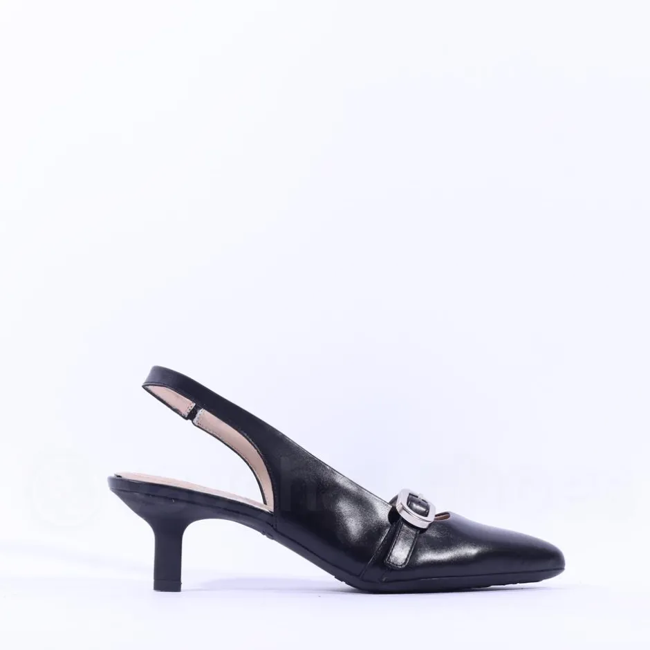Women Wonders Gaia Kitten Heel Strap Slingback - Black Leather