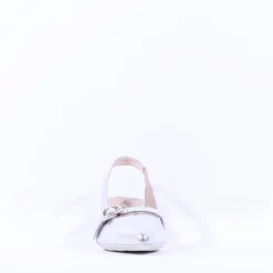 Women Wonders Gaia Kitten Heel Strap Slingback - Silver Leather