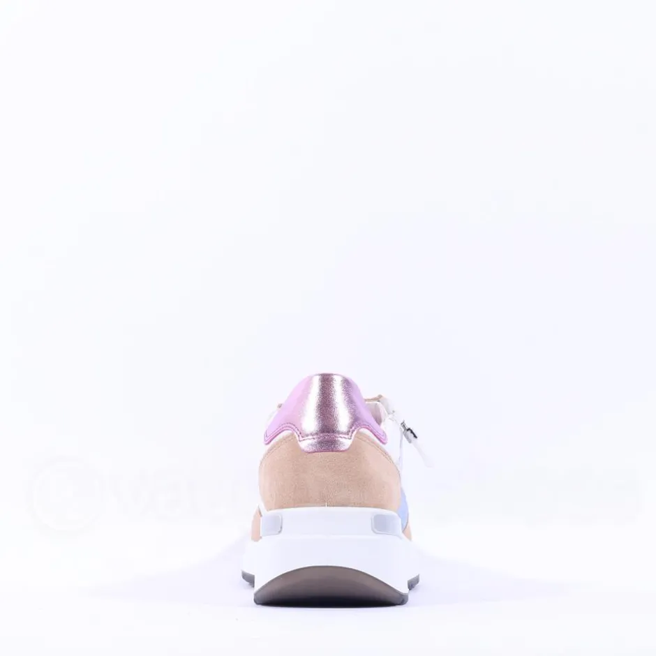 Women Ara Garda Side Zip Wedge Trainer - Tan Pink Metallic