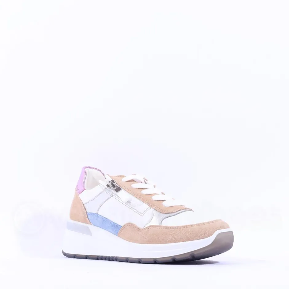 Women Ara Garda Side Zip Wedge Trainer - Tan Pink Metallic
