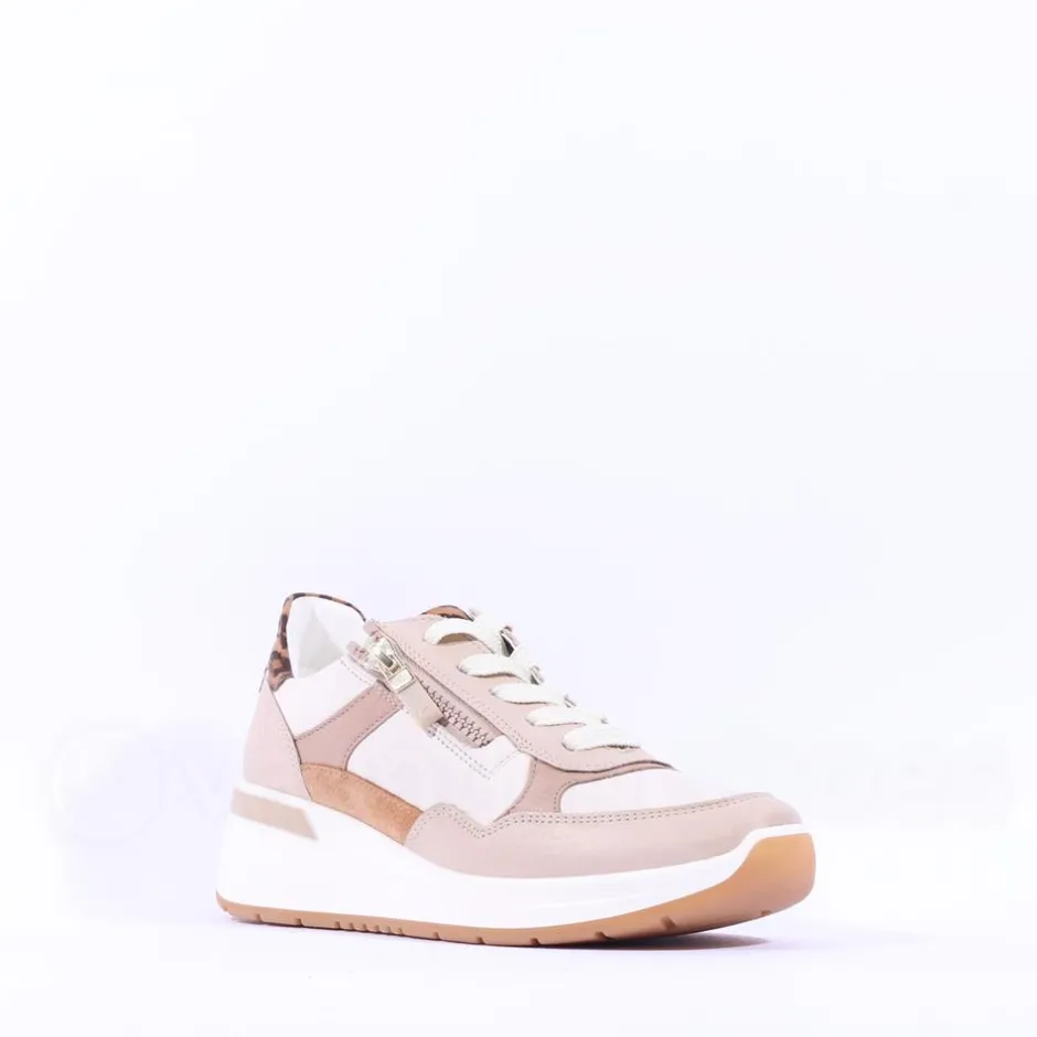 Women Ara Garda Side Zip Wedge Trainer - Beige Leopard Combi