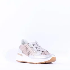 Women Ara Garda Sidezip Lace Wedge Trainer - Metallic Combi