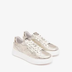 Women NeroGiardini Glitter Heel Laced Trainer - Light Gold Leather