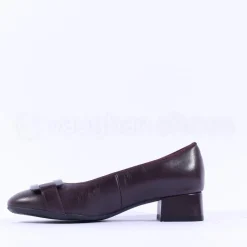 Women Ara Graz Low Heel Buckle Court Shoe - Burgundy Leather