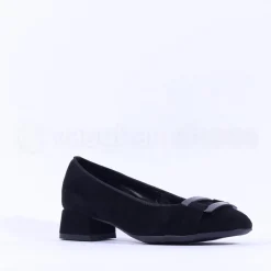 Women Ara Graz Low Heel Buckle Court Shoe - Black Suede