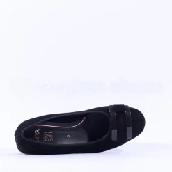 Women Ara Graz Low Heel Buckle Court Shoe - Black Suede