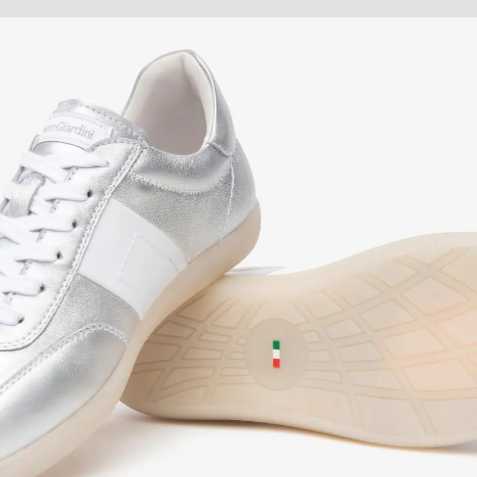 Women NeroGiardini Gum Sole Laced Trainer - Silver Leather