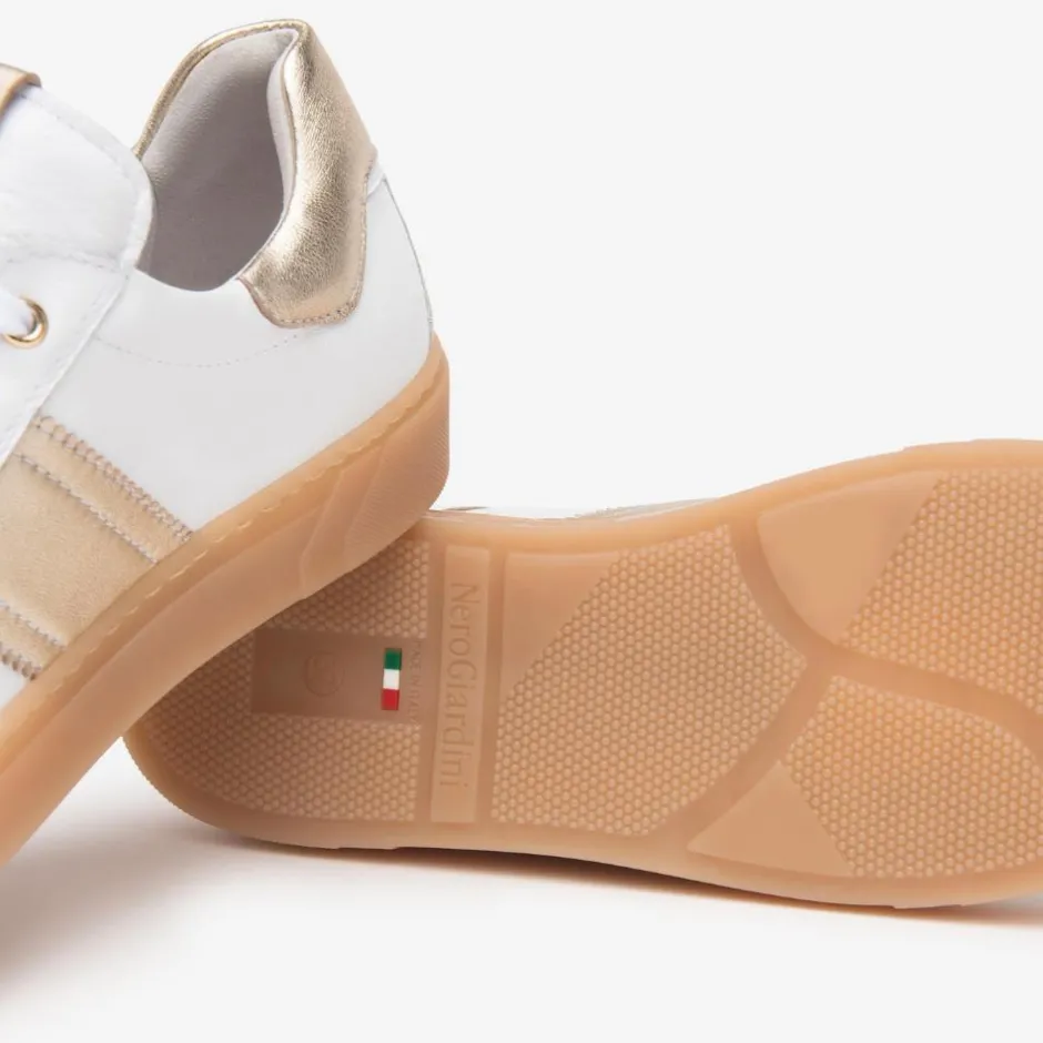 Women NeroGiardini Gum Sole Laced Trainer - White Gold Leather