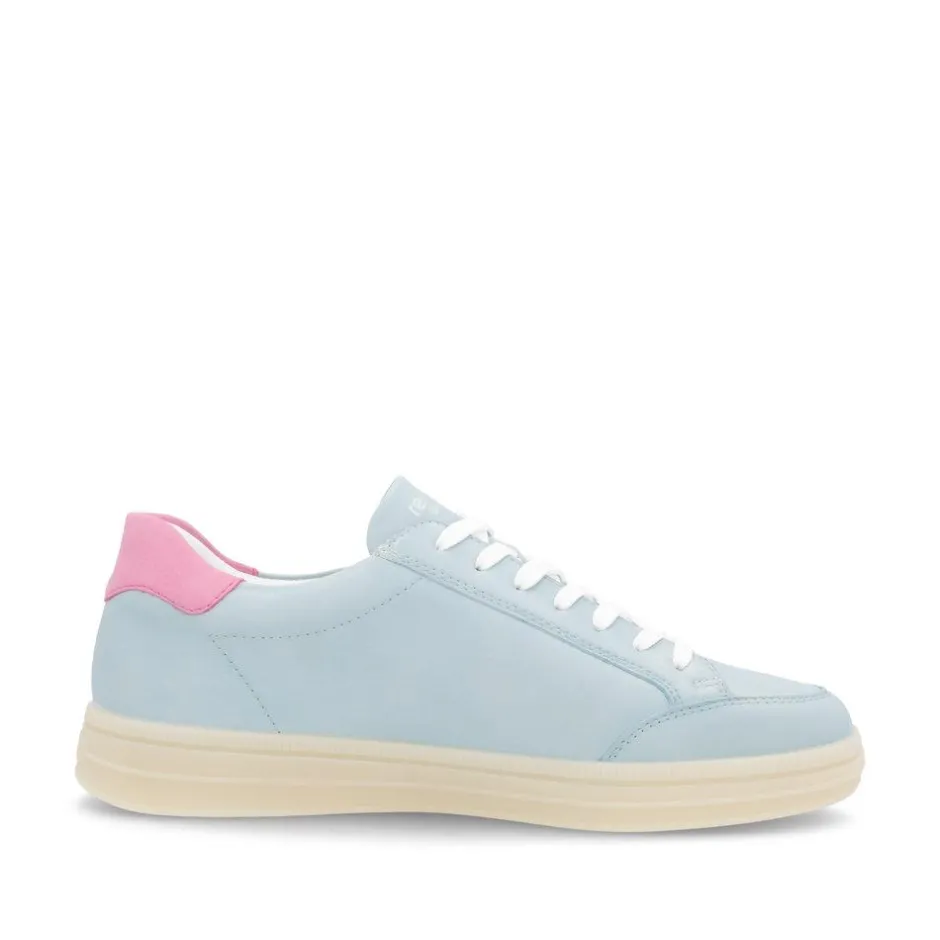 Women Remonte Gum Sole Trainer With Side Zip - Blue Combi Leather