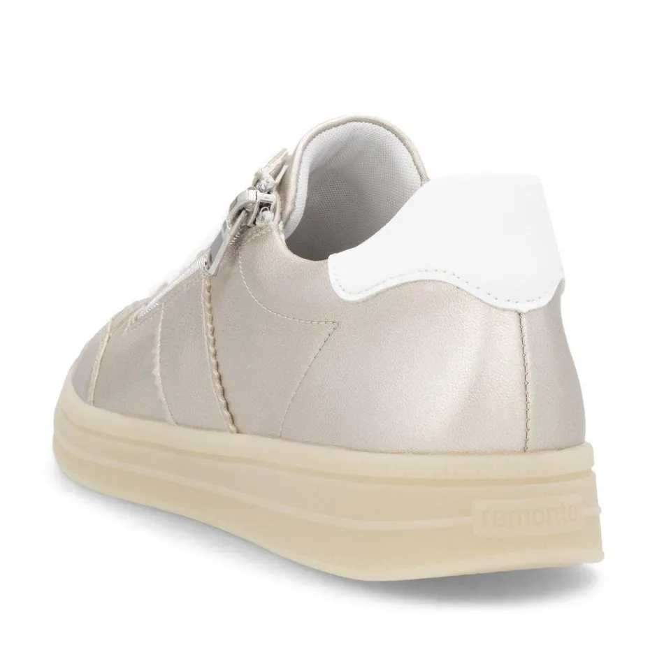 Women Remonte Gum Sole Trainer With Side Zip - Gold Leather