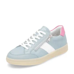 Women Remonte Gum Sole Trainer With Side Zip - Blue Combi Leather