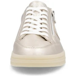 Women Remonte Gum Sole Trainer With Side Zip - Gold Leather