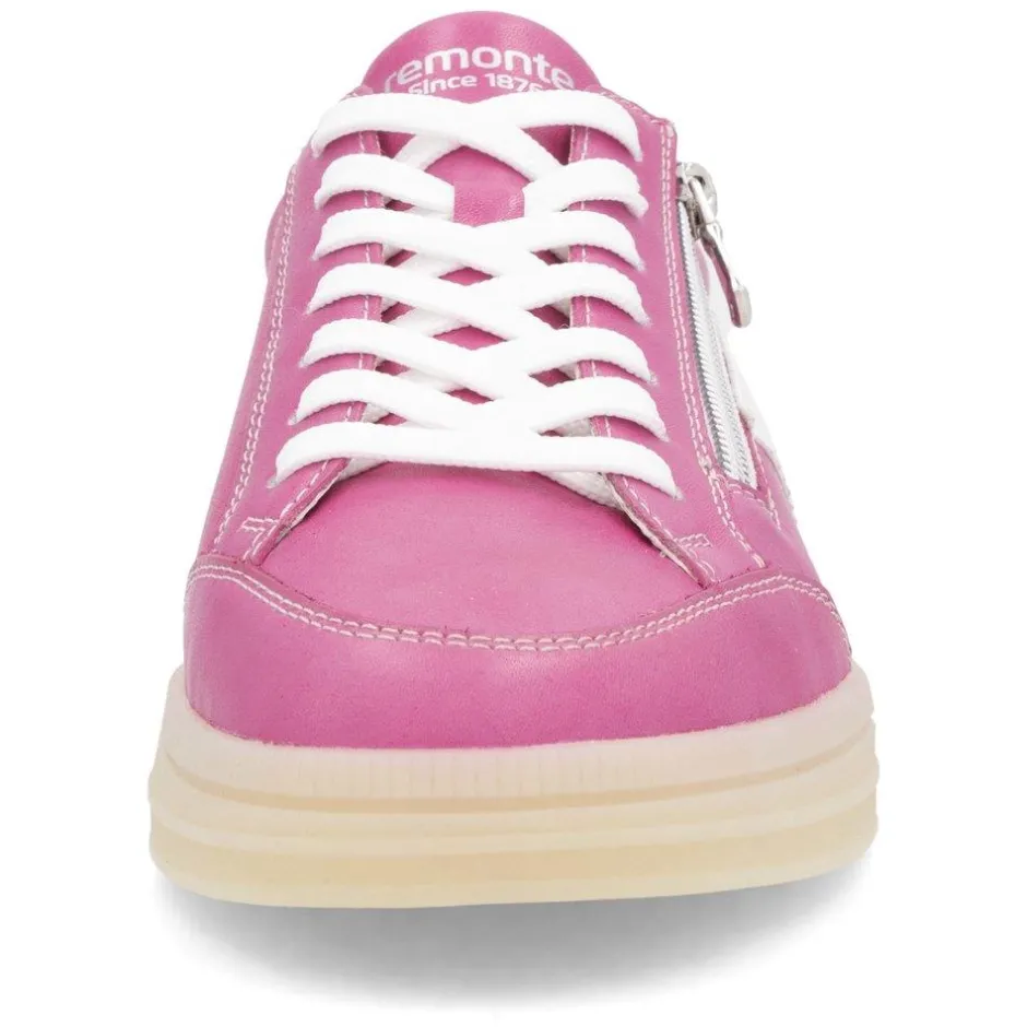 Women Remonte Gum Sole Trainer With Side Zip - Pink Combi Leather