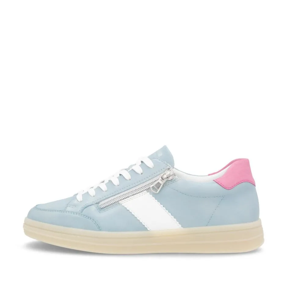 Women Remonte Gum Sole Trainer With Side Zip - Blue Combi Leather
