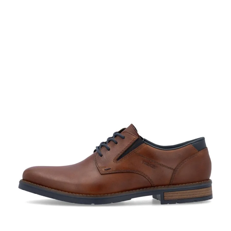 Rieker Men Gusset Laced Plain Toe Shoe - Brown Leather