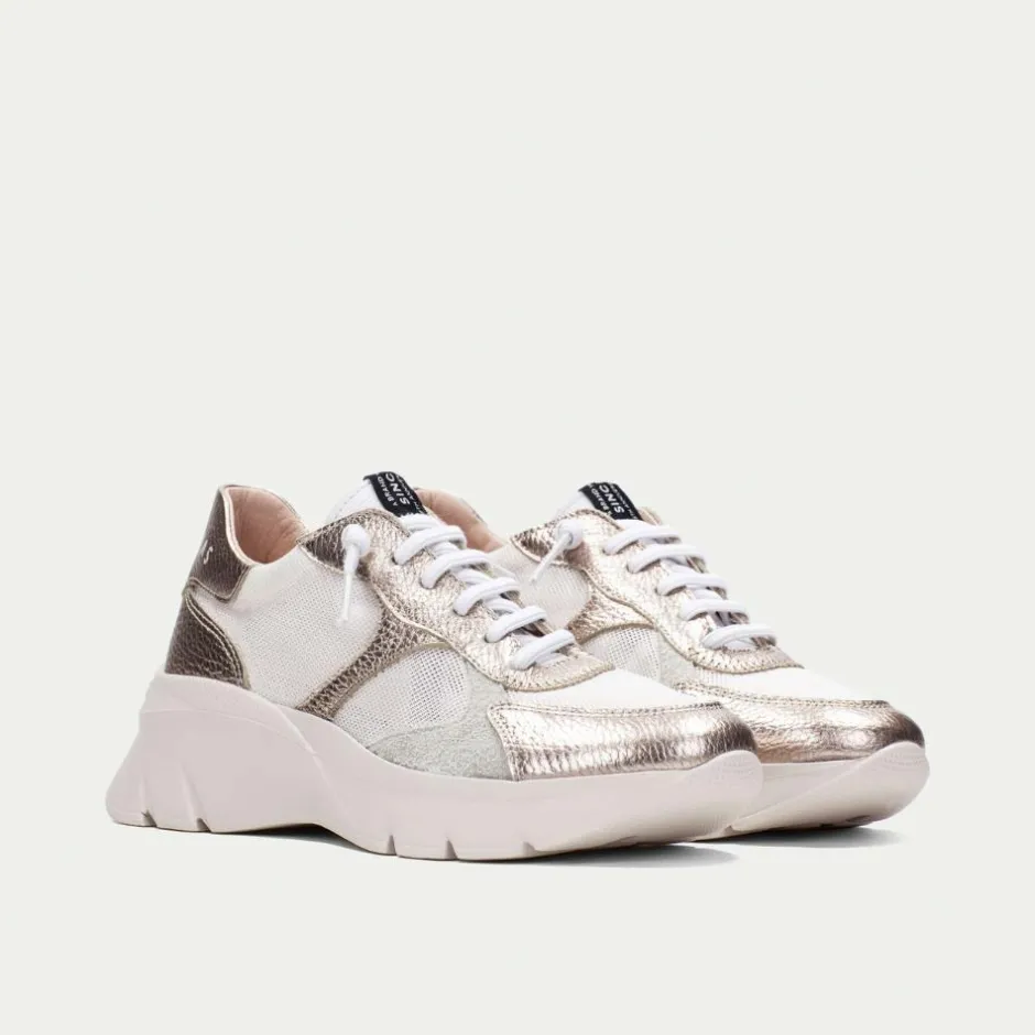 Women Hispanitas Habana Mesh Wedge Trainer - Metallic Leather