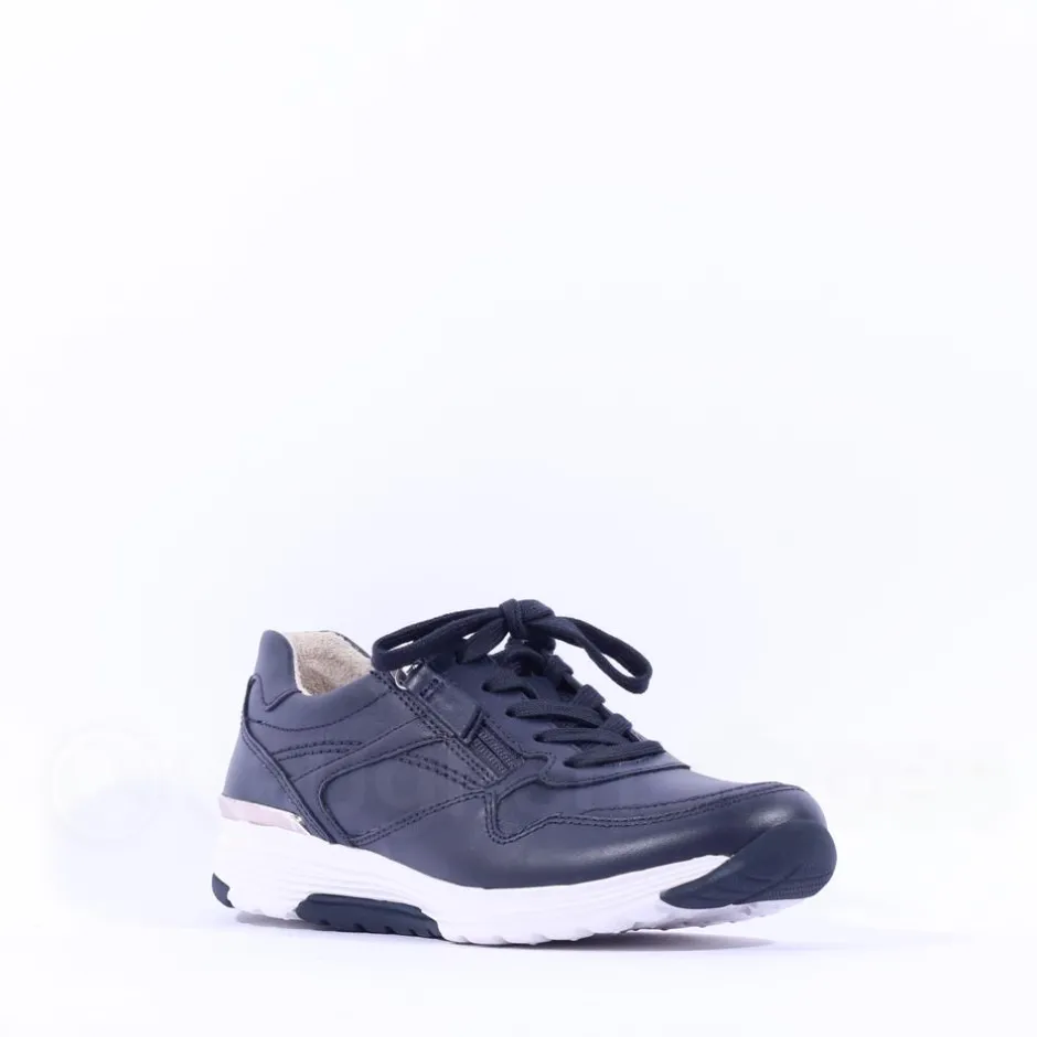Women Gabor Haley Rolling Soft Sidezip Trainer - Navy Leather